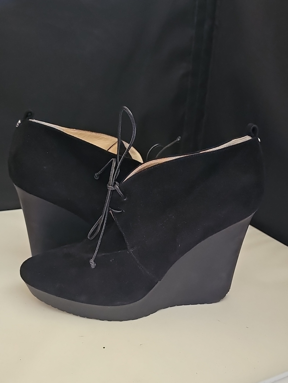 Jimmy Choo Black Suede Lace Up Wedge Ankle Boots Booties EU 39.5